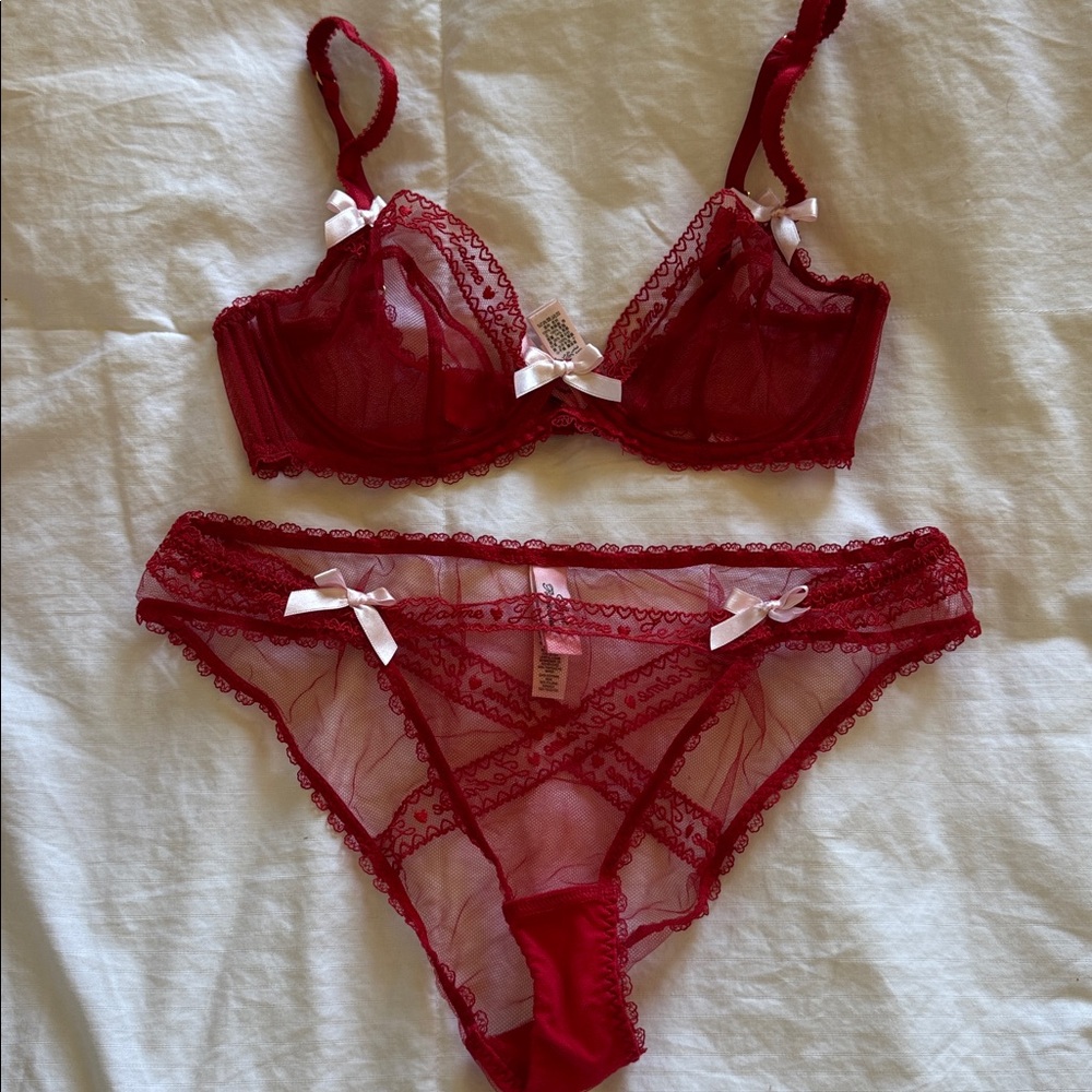 Rare Agent Provocateur JeTaime Embroidered Sheer Bra Set 32C / AP 3(S/M)